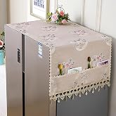 wolpin Fridge Cover 1Pc for Top Double Door (65 x 170 CM) | Designer Printed Cloth with Utility Pockets | Dustproof Refrigera