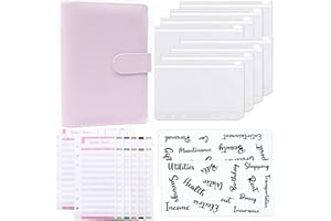 Maylai Budget Binder with Cash Envelopes, A6 PU Leather Binder Cover with 8PCS A6 Binder Pockets, 12PCS Expense Budget Sheets, 29 Categories Letter Sticker Labels, 6-Ring Budget Binder (Pink)