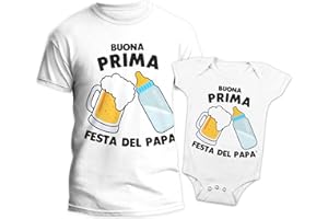 t-shirteria - Coppia Maglietta e Body Neonato - Buona Prima Festa del papà - T-Shirt Padre e Figlio a Manica Corta, 100% Cotone, Leggere e Traspiranti - Idea Regalo Originale