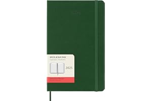 Moleskine Daily Planner, 12-Month Daily Agenda 2025, Hard Cover and Elastic Closure, Myrtle Green Color, Large Format 13x21 cm
