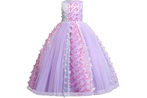 IWEMEK Papillon Robe Fille Enfant Princesse Mariage Appliqué 3D Robe Demoiselle d'honneur Soirée sans Manches Tutu Tulle Longue Fantasie Anniversaire Carnaval Fête Pageant Cérémonie 4-14 Ans