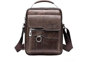 A-QMZL Umhängetasche Herren Schultertasche Herrentasche Klein Vintage PU Leder Crossbody Herren Tasche Umhängen Handtasche Männer für Arbeit, Schule, Alltag (Dunkelbraun)
