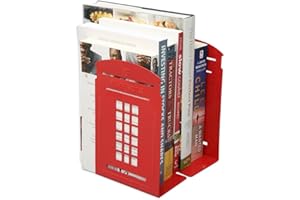 WINTERWORM 1 coppia di reggilibri in stile britannico nostalgico, a forma di cabina telefonica londinese, in ferro spesso, per mensole, librerie, reggilibri da ufficio, quadrati, decorativi, in metallo Red
