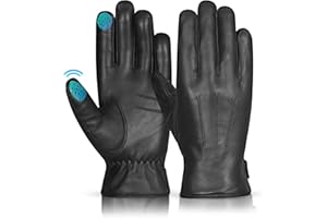 Hand Fellow Guantes de cuero genuino Guantes de invierno para hombre Forro cálido Guantes de conducción con pantalla táctil Negro