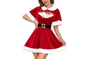 RSLOVE Damski kostium na Boże Narodzenie - Sukienka świąteczna Strój na Dzień Matki z peleryną