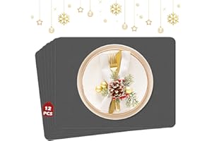 ‎MORROLS MORROLS Tischsets 12er Set,Tischsets Abwaschbar, Tischset Leder Abwischbar Lederoptik Kunstleder Wasserdicht PVC Platzset, Platzdeckchen für Küche Speisetisch, 42x30cm(Dunkelgrau)