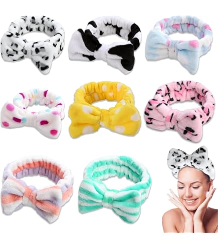 Lot De 3 Bandeaux Et Bracelets De Lavage Motif Chat - En Polyester Absorbant - Pour Maquillage, Yoga, Soin De La Peau - Élastique Et Confortable