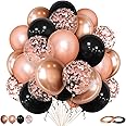Eitolo Rose Gold & Black Metallic Chrome Rose Gold Balloons with Confetti - 50pcs, 12inch for Girls Women Birthday, Wedding, Anniversary, Engagement, Bridal Shower Party Decorations