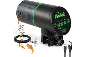 Petbank Mangiatoia Automatica Acquario - Mangiatoia Pesci Intervallo di alimentazione del pesce facile da impostare 12/24/48 ore con Cavo di USB Charger, Dispenser Cibo Pesci Automatico, Nero
