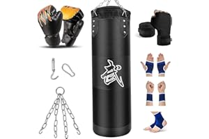 Prorobust Schwerer Boxsack für Erwachsene Jugendliche Kinder mit Indoor/Garten Boxsack Ungefüllter Boxsack Set mit Boxhandschuhen, Wraps, Kette, Deckenhaken für MMA, Kickboxen, Muay Thai, Karate, Taekwondo