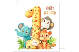 Edition Seidel Kwadratowa kartka z życzeniami z okazji 1. urodzin z kopertą. Kartka urodzinowa Happy Birthday Billet Zwierzę Kartka Dziecko Dziewczynka Chłopiec (GQ193 SW024)