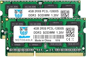MOTOEAGLE 8GB Kit 2X 4GB DDR3L-1600 SODIMM PC3 PC3L 12800S 4GB 204-Pin 2Rx8 DDR3 1600MHz Unbuffered Non-ECC 1.35V CL11 Dual Rank Notebook Memory