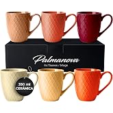 MIAMIO - Large coffee cups (6 &times; 350 ml), set of 6 - Palmanova (Red) | Large Ceramic Cappuccino, Tea and Latte Macchiato Mugs,