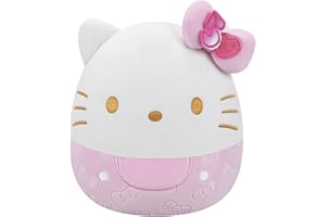 Squishmallows Original Sanrio 8-Inch 50th Anniversary Pink Embossed Hello Kitty – Official Plush