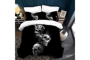 LXTOPN Copripiumino 3D con Teschio,Set di biancheria da letto con copripiumino con teschio,Copripiumino Morbido in Microfibra Nera,copripiumino singolo(135 x 200 cm, 3)