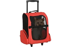 PawHut 2 en 1 Trolley Chariot Sac a Dos Sac de Transport a roulettes pour Chien Chat