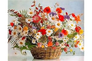 YEESAM ART Peinture Numero marguerites coquelicots et panier de fleurs, Bricolage Peinture par Numero 40x50 cm Acrylique Decoration Murale