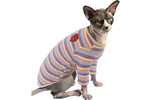 PUMYPOREITY Vestito Cotone per Gatti Sphynx, Felpa Morbida Gatti T-Shirt Maglietta Invernale a Righe Cuccioli Shirt Veste Costume Gatti(Strisce Viola, S)