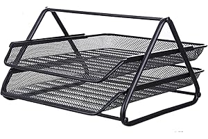 AILEESE 2 Tier Paper Tray Mesh Desk Organizer Office Desktop Document A4 File Desk Tidy Letter Filing Storage