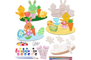 IWTBNOA Osterhase Holz Bemalen, 6 Stück DIY Hasen und Küken Deko, 3D Osterhase Bastelset mit Kulleraugen, Bastelset Ostern Kinder, DIY Osterhase Deko, Ostern Frühling Dekoration, Ostergeschenk Kinder
