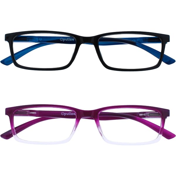 Lunettes De Lecture OPULIZE - Pack De 3 Montures Carrées - +1.00 - Noir, Marron, Bleu - Charnières Ressort