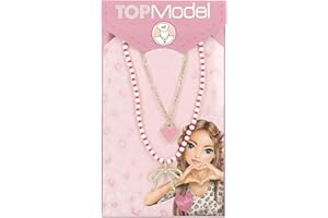 Depesche TOPModel Leoheart 13809 Double Necklace Gold-Plated Jewellery with Red and White Beads and Pendants Variable in Length (42 cm + 5 cm)