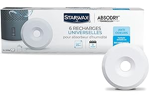 STARWAX - Tablettes Absorbeur d'Humidité x 6 - Evite les Moisissures - Anti-Odeur - Sans Colorant - Sans Parfum - 1 Recharge Traite 25m² durant 3 mois Environ