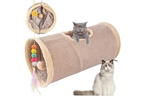 AIPWERER Katzentunnel,Faltbar Spieltunnel mit Spielball,25 * 50cm Katzenspielzeug,Knisternder Rascheltunnel für Alle Katzen Kaninchen Welpen und Kleine Tiere Tunnel Katze(Khaki)