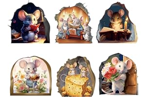 CULASIGN 6 Stück 3D Leuchtaufkleber Lustige Wandtattoo „Maus Im Loch“ Thema Wandaufkleber, Realistische PVC Wandsticker Aufkleber für Haus Wohnzimmer Bücherregal Dekor (Maus)