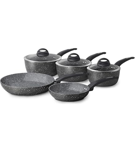 Set van 3 koekenpannen (20, 28 en 32 cm) en 2 steelpannen (14 en 24 cm