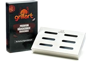 grillart Original BBQ caja de ahumado fabricada 100% en acero inoxidable/Ahumador/Aromabox/Accesorios para parrilla de gas, parrilla de caldera y parrilla de carbón/Dimensiones 21 x 13 x 3.5cm