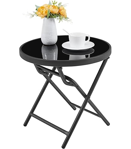 GOPLUS Tuintafel, klein, diameter 70 cm, bijzettafel, outdoor, van massief hout met stabiel heiligbeen, houten tafel, koffietafel, balkontafel, bistrotafel, weerbestendig, voor grten, terras
