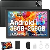TT.KIDS 10 Inch Tablet, Android 16 Tablet with Keyboard, Octa Core, 36GB RAM 256GB ROM (1TB TF Expand) Camera 5MP + 8MP 6000m