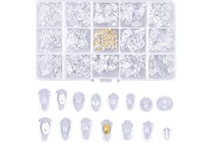 HQdeal 150 Paires Coussinets de Nez pour Lunettes,Plaquettes de Lunettes en Silicone Souple Antidérapant, Plaquettes de Lunettes à Visser. Plaquettes de Lunettes à Enfoncer(Transparent, 15 Styles)