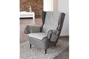 ‎K. & N. SCHURWOLLE Schurwoll-Sesselschoner mit Armlehnenschoner, Grau, Flor aus 100% Schurwolle, Mittelteil ca. 160 x 50 cm, Armlehnenschoner ca. 60 x 40 cm