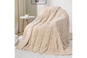 DREWIN Gewichtsdecke für Erwachsene, doppelseitig, gemütlich, weiche Fleece-Bettdecke für den Winter, 3D-Jacquard-Zopfmuster, warme gewichtete Decken mit Keramikperlen, Beige, 152,4 x 203,2 cm