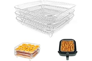 Trois Grilles Support de Friteuse à air, Grille de Friteuse à Air en 304 Acier Inoxydable, Trois Couches Empilables, Multicou