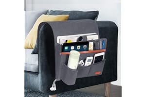 SIMBOOM Sofa Armrest Organizer with 5 Pockets, Couch Bedside Holder for Magazines, Books, TV Remote Control, Phone - Blue Grey