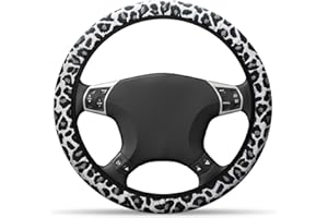 Hwtcjx Coprivolante Auto Universale in Microfibra, Elastico, Traspirante e Antiscivolo - Accessori Auto Interno, Dimensioni Standard 38cm (Leopardo grigio)