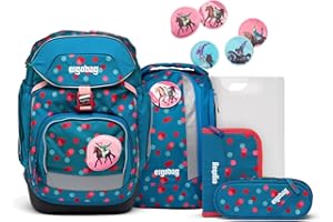 ergobag pack Set ergonomischer Schulrucksack, 6-teilig, Voltibär - Petrol, Einheitsgröße
