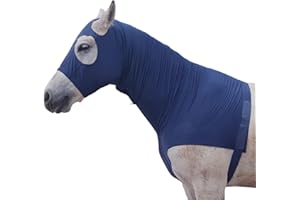 GALLOPOFF Cappottino da cavallo in tessuto Lycra elasticizzato con cerniera rinforzata e chiusura in velcro regolabile, cappuccio testa di cavallo con copertura integrale per collo blu navy L