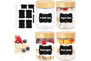 Vikcvcsc 4 Pezzi Overnight Oats Contenitore 450ml Barattoli Vetro con Coperchio,Vasetti per Yogurt,Vasetti Vetro di Avena Notturna,Meal Prep Contenitore Mason Jar per Yogurt Insalate Frutta Secca