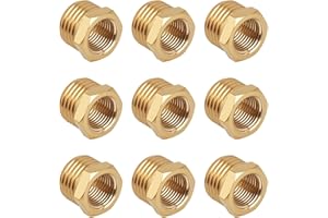 lasuroa 9szt Mosiężny Reduktor Sześciokątny Tuleja, 1/4" NPT Męski do 1/8" NPT Żeński Gwintowany Złączka Reduktor Adapter do Instalacji Wodociągowych Hydraulicznych i Gazowych