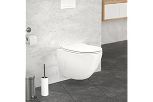 LuxeBath Toilette Suspendu sans Rebord, Blanc, avec Siège WC Amovible en Duroplast, Softclose Abaissement Automatique, Chasse d'eau Profonde Saillie Courte 49 cm, WC en Céramique pour Salle de Bain