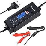 Amazon Basics - Caricabatterie automatico intelligente con funzione tester batteria, presa EU, uscita: 2A/4A, 6V/12V CC, Nero