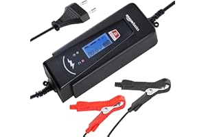 Amazon Basics Cargador de batería inteligente automático con función de probador de batería, enchufe UE, salida : 2A/4A, 6V/12V CC, Negro