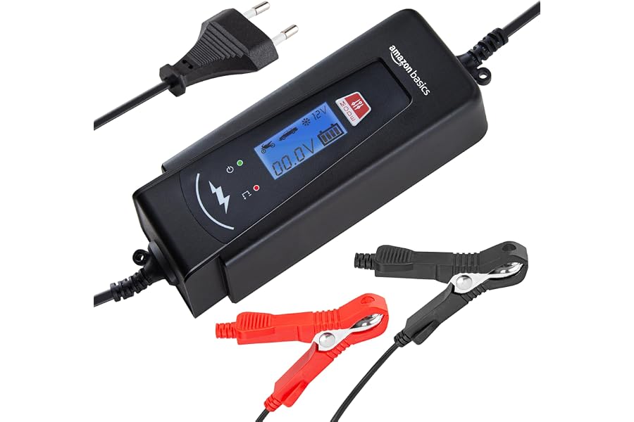 Amazon Basics Cargador de batería inteligente automático con función de probador de batería, enchufe UE, salida : 2A/4A,