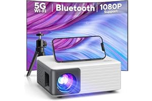 Videoprojecteur WiFi Bluetooth, 15000 Lumens Projecteur Video 1080P Full HD avec 360° Trépied, AKIYO Retroprojecteur Zoom 50% et Correction Trapézoïdale ±50°, Compatible avec iOS/Android/PS5/Tablette