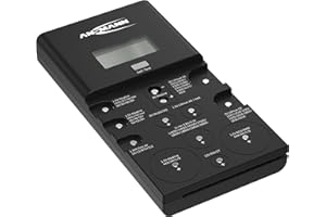 ANSMANN Energy Check LCD Tester baterii (1 szt.) - uniwersalny tester baterii alkalicznych, cynku, powietrza, litu, Li-Ion i NiMH/NiCd - kompaktowy tester baterii i bateria z wyświetlaczem LCD