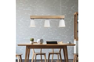 ‎GBLY GBLY Pendelleuchte Esstisch Holz Hängelampe 3 Flammig Warmweiß Vintage Höhenverstellbar Esstischlampe Hängend für Esszimmer Wohnzimmer Büro Schlafzimmer Küche boho - Weiß - E27 MAX.25W, 70x14x23CM